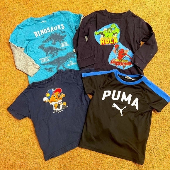 Bundle of 4 Boys Long and Short Sleeve Tees Size 24M-3T Dinosaurs Marvel Puma - Picture 1 of 10